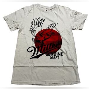 Junk food men’s Miller genuine draft graphic T-Shirt distressed tan size small